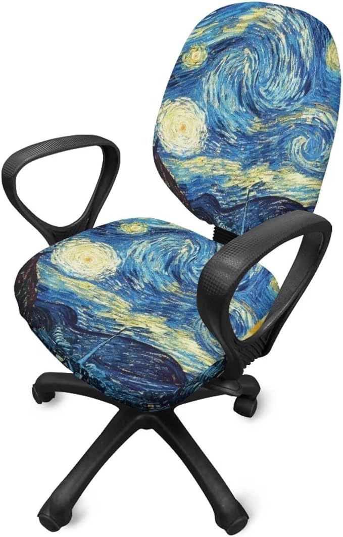 Van Gogh Starry Night Office Chair Covers Stretchable Office Chair Seat Cover 2 Piece Washable Gaming Chair Cover Universal Fit Most Wheelchairs,Computer Chairs,Gaming Chairs