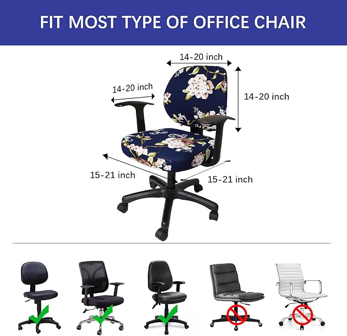 WOMACO Office Computer Chair Cover, Stretch Universal Rotating Rolling Desk Chair Slipcover, Stretchable Office Chair Seat Protector (Peony)