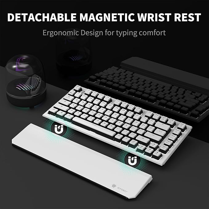 Hexgears X2 TKL Wireless Mechanical Gaming Keyboard with Magnetic Wrist Rest, Dual-Mode 2.4GHz/USB-C Ergonomic Keyboard, Pre-lubed Clicky Switches, White LED Backlit Computer Gaming Keyboards