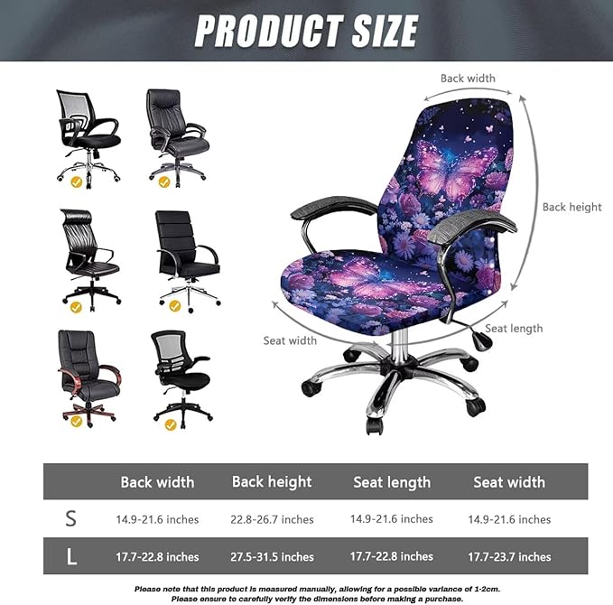 Talayituse Butterfly Rose Daisy Flower Print Office Chair Covers, Stretch Computer Chair Cover, Universal Boss Chair Covers Modern Simplism Style High Back Chair Slipcover, Large
