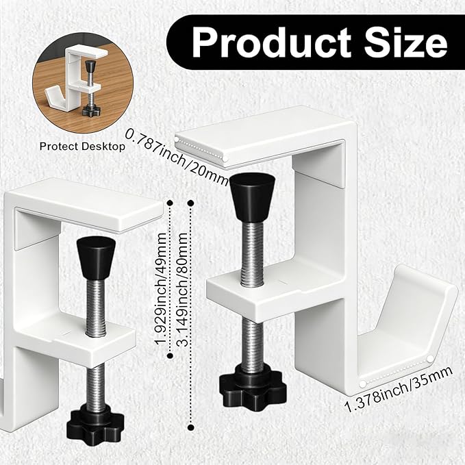 Headphone Stand - Aluminum Alloy Headphone Holder, Under Headset Stand for Desk Fit for PC Gaming Headset Hanger Hook Suitable for Office, Computer, Student Class Desk, Handmade Creator Table (White)