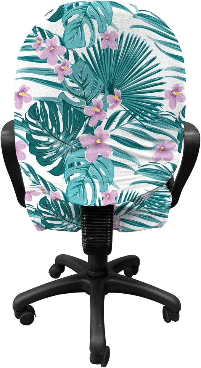 Ambesonne Tropical Office Chair Slipcover, Continued Layout of Palm Leaves Jungle Coconut Monstera Summer Artwork, Protective Stretch Decorative Fabric Cover, Standard Size, Teal Purple