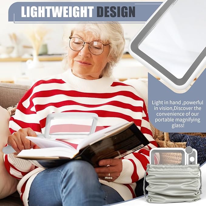 AKKYCVS Magnifying Glass with Light, Rechargeable 5X Large Page Magnifier for Reading, Folding Handheld Dimmable, LED Lighted Rectangle Magnifier for Reading Book Small Print for Seniors Low Vision