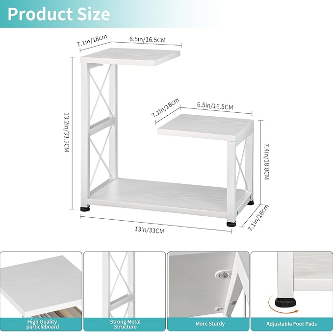 Desk Shelf Organizer, 3-Tier Wood Desk Bookshelf, Small Tabletop Book Shelf, Adjustable Display Rack for Office Decor and Desk Accessories, Rustic White