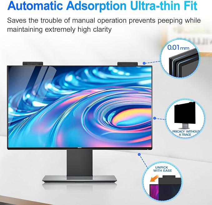 2Pack Magnetic 23 Inch Privacy Screen for Computer Monitor 16:9 Aspect Ratio, Hanging Removable Anti-Blue/Glare Protector Film, Anti Spy Desktop Security Private Filter 23in