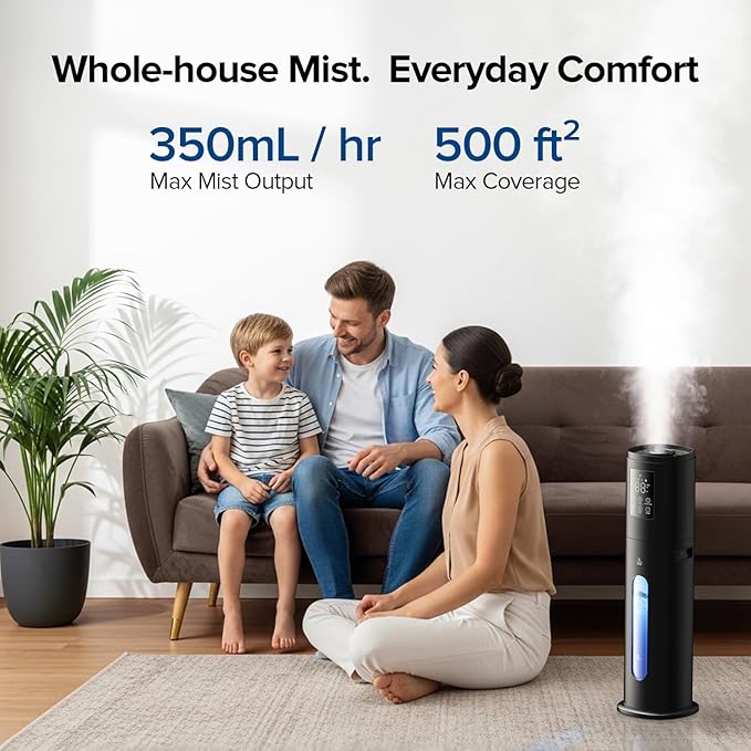 Humidifiers for Bedroom Large Room with Smart App & Remote Control, 7L/1.85Gal Large Humidifier, 4 Mist Levels Room Humidifiers for Home Crow
