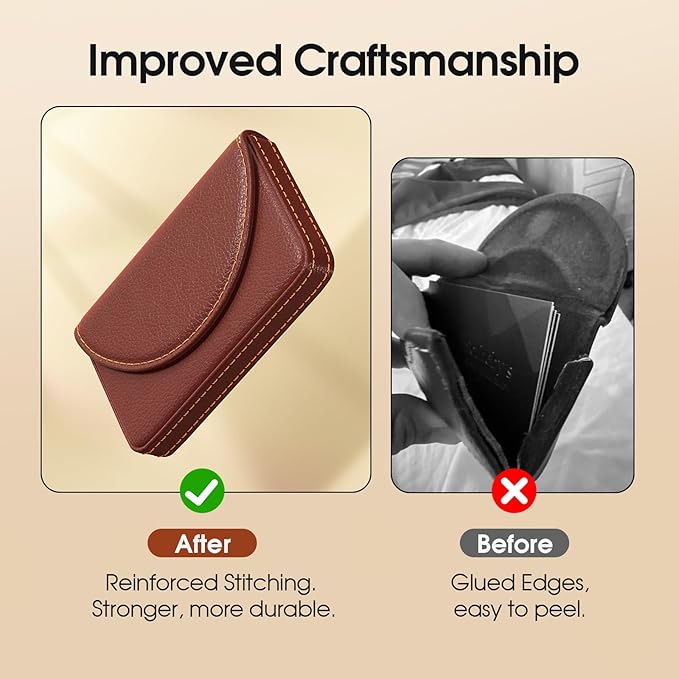 MaxGear Business Card Holder Case, PU Leather Business Card Case for Purse, Pocket Travel Name Card Holder Wallet for Men or Women Gift, Portable Magnetic Business Card Carrier, Slim & Stylish, Coffee
