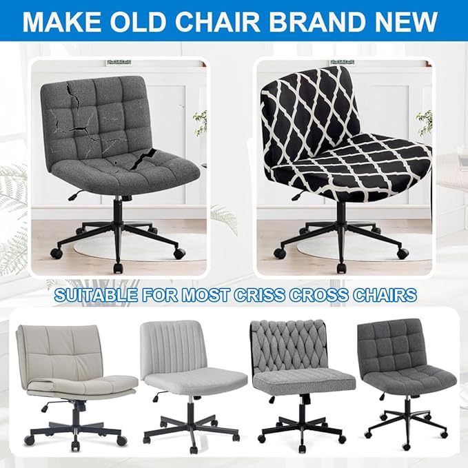 Levoberg Armless Criss Cross Office Desk Chair Cover Slipcovers Printed Vanity Desk Chair Covers Armless Cross Legged Wide Chair Covers Accent Mid Back Wide Swivel Task Chair Protector #9