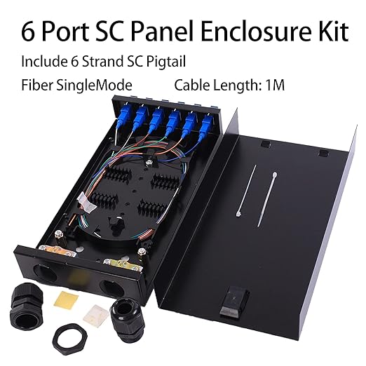 SC SM 6Port Box +Cables Wall Mount Fiber Enclosure with Splicing Module and Loaded 6 Port SC-UPC Singlemode LGX Panel