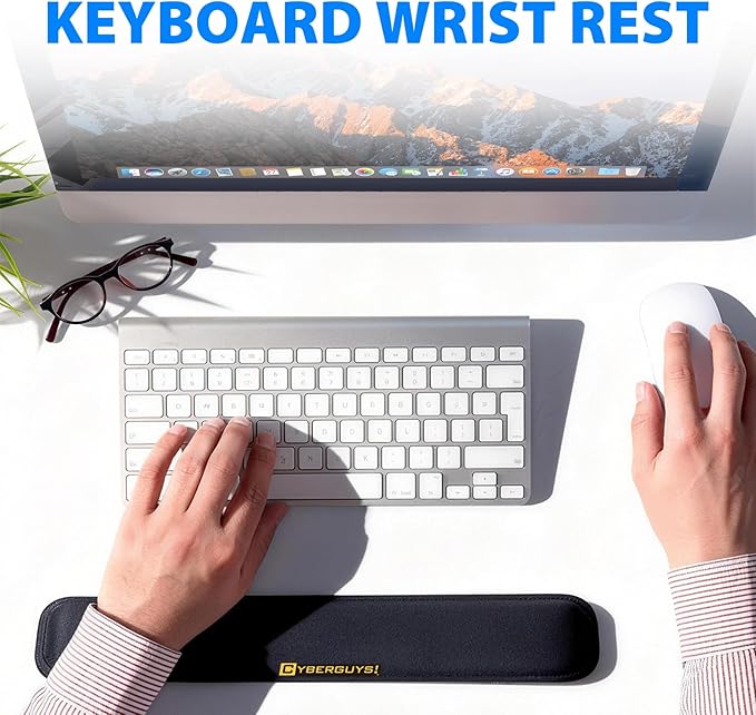 Cyberguys! Gel Keyboard Wrist Rest, Ergonomic Keyboard Pad Wrist Support with Soft Lycra Surface, Non-Slip PU Base, Comfortable Typing Support for Office, Gaming & Laptop Use