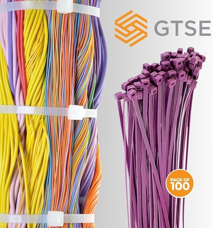 GTSE 8 Inch Purple Zip Ties, 100 Pack, 18lb Strength, UV Resistant Strong Nylon Cable Ties, Self-Locking 8" Tie Wraps