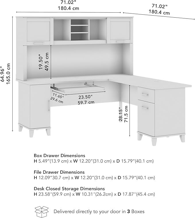 Bush Home 72-Inch L-Shaped Desk with Hutch, Corner Computer Office Desk with File and Box Drawers, Shelves and Storage Cabinet, Home Office Workstation, Somerset Collection, Storm Gray