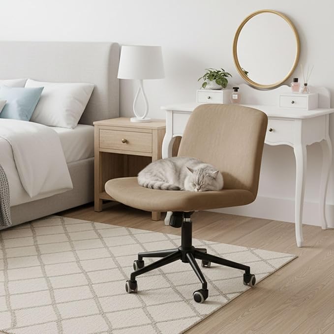 NICEEC Criss Cross Chair Cover Armless Office Dorm Desk Chair Covers Vanity Chair Covers Computer Mid Back Wide Seat Chair Without Arms Protector Spandex Stretch Slipcover Coffee(No Chair Only Cover)