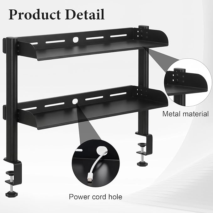 24-Inch Clamp On Desktop Shelf, 2-Tier Office Desk Organizer, Extended Compact Desk Shelf for Home Workspace, Study Room, and Gaming Accessories Storage