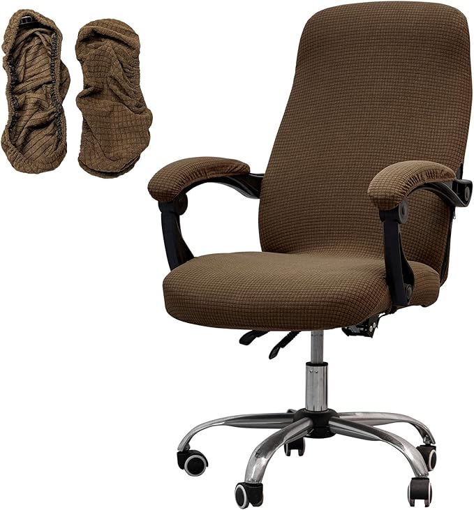Melaluxe Office Chair Cover with Armrest Covers， Universal Stretch Desk Chair Cover, Computer Chair Slipcovers (Size: L) - Light Coffee