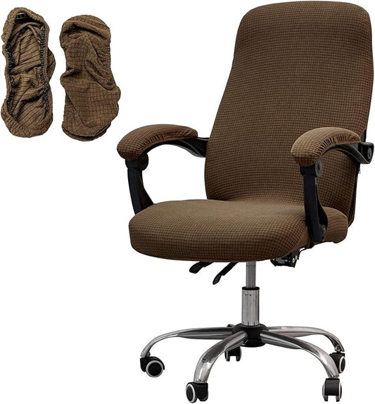 Melaluxe Office Chair Cover with Armrest Covers， Universal Stretch Desk Chair Cover, Computer Chair Slipcovers (Size: L) - Light Coffee