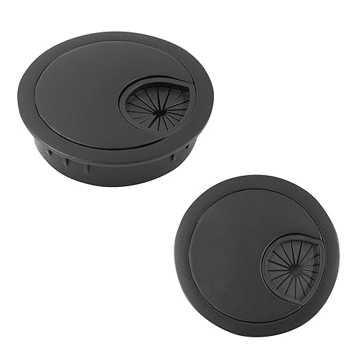 2Pcs 2 Inch(50mm) Black Zinc Alloy Wire Cord Cable Table Desk Grommet Hole Covers - for Office and Home Desk Cable Management, Desk Hole, Table Hole