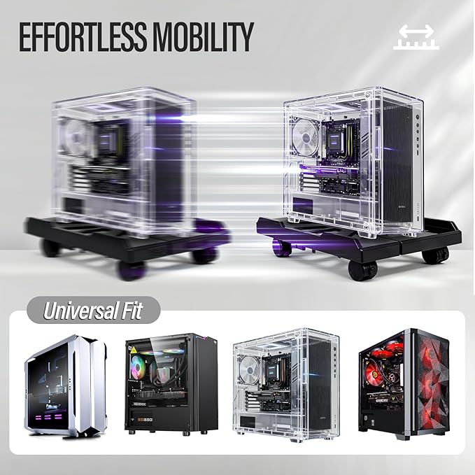 Adjustable Computer Tower Stand with Locking Wheels | Mobile CPU Holder for Floor or Under Desk | Fits PC Towers 8.7"–11.8" Wide | Rolling Computer Case Stand for Home Office & Gaming