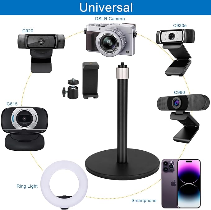 Mippko Webcam Camera Stand Phone Holder for Desk,1/4"-20 Threaded Compatible with Logitech Webcam C920 / C920S / C920x / C922 / C922x / C925e / C930 / C930e / C615 / C960,DSLR Camera/Smartphone