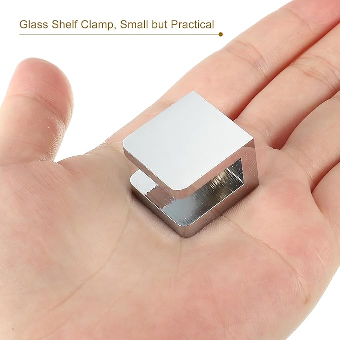 uxcell Glass Shelf Clamp, 4Pcs Brass Glass Clamp for 8-10mm Thick Glass, Adjustable Glass Shelf Bracket Support Holder, Silver