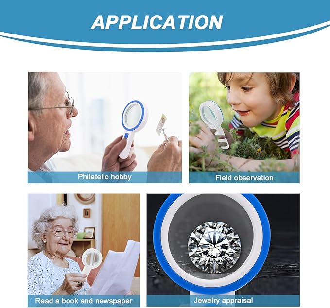 Magnifying Glass with 12 LED Lights, Double Glass Lens Handheld Illuminated Magnifier Reading Magnifying Glass with for Seniors Read, Coins, Stamps, Map, Inspection, Macular Degeneration (Blue)