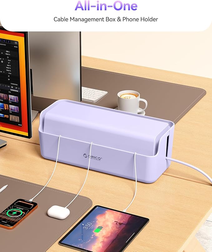 ORICO Cable Management Box, Cord Hider Box to Conceal Power Strips on Desk or Floor, Keeping Cords Tidy and Protected from Damage, Stylish Cable Organizers for Home, Office, School - PB03