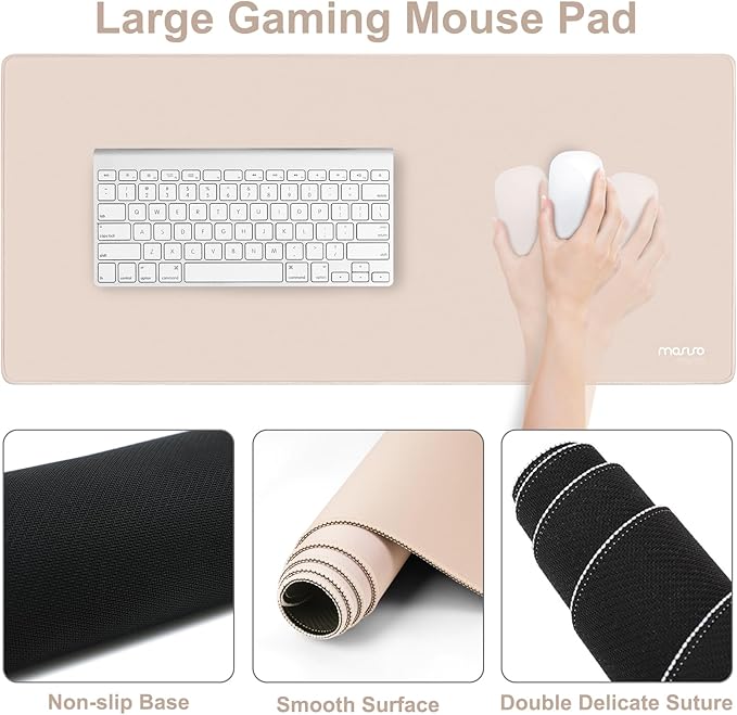 MOSISO Wrist Rest for Keyboard Mouse Pad Set, Large Gaming Deskpad&Circle Curved Mousepad&Keyboard Wrist Rest&Coaster, Ergonomic Non-Slip Mousepad&Easy Typing Pad with Silicone Lining, Apricot