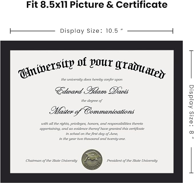 upsimples Certificate Frame with Clear Plexiglass, 8.5 by 11 Picture Diploma Document Degree Frames for Wall and Tabletop, Black, 1 Pack
