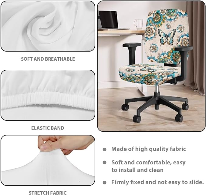 GLENLCWE Boho Floral Butterfly Office Chair Cover Seat Covers Stretchable Universal Computer Chair Covers Rotating Chair Slipcover for Family Friends