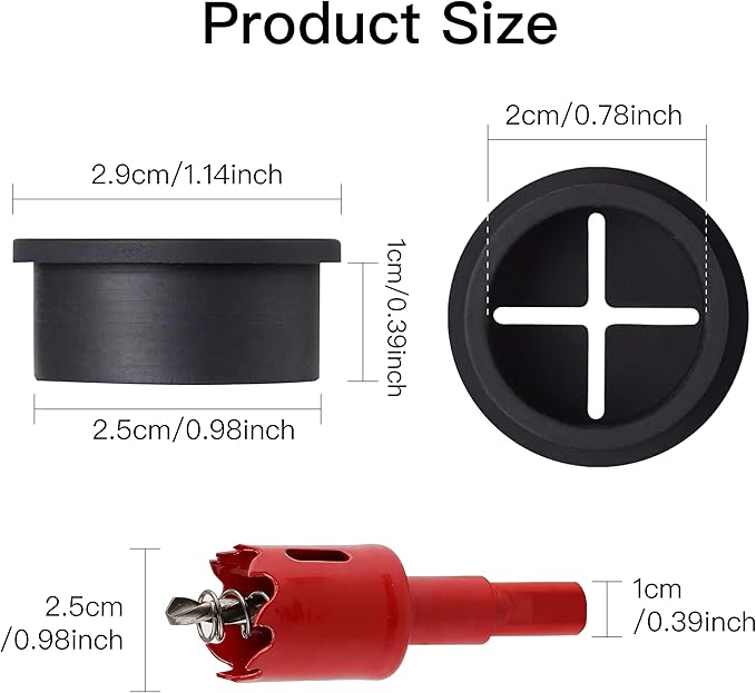 18Pcs Desk Grommet with Hole Saw, 1 Inch (25mm) Cable Grommet, Wall Grommets for Cables, Cable Hole Cover, Silicone Cable Cord Wire Hole Cover for Desk, Table, TV Console and Other Furnitures(Black)