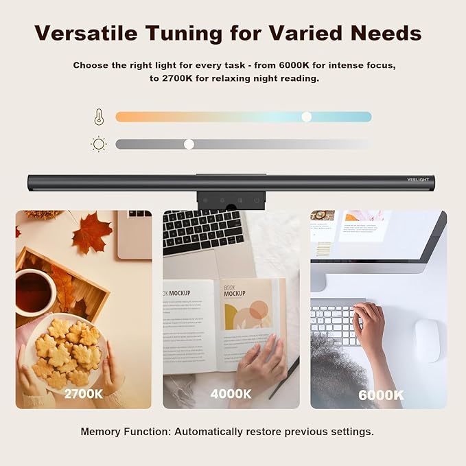 YEELIGHT Monitor Light Bar RGB, Computer Monitor Lamp, No Glare Eye-Care LED Screen Bar, Touch Control USB Reading Desk Lamp for Home Office Work, Stepless Dimming Adjustable Color Temperature