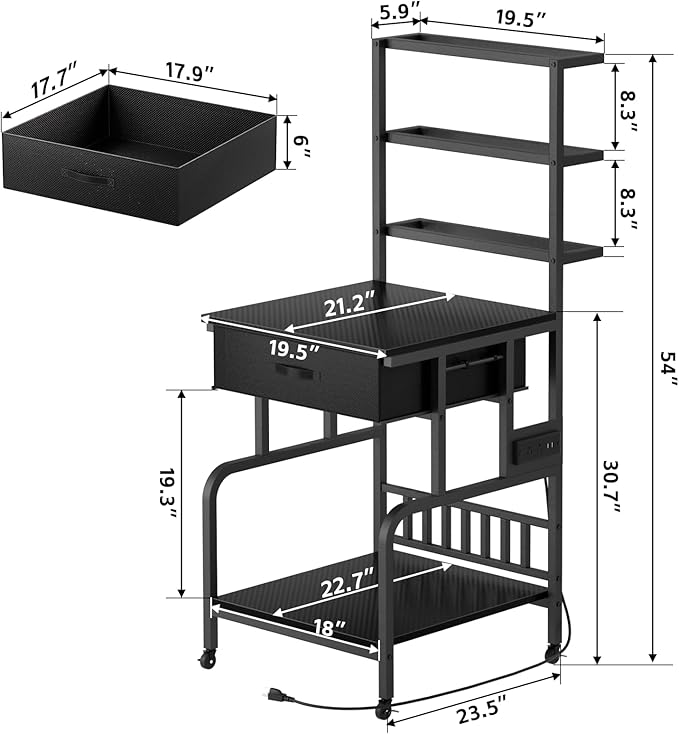 3D Printer Stand with Filament Storage,3D Printer Rack with Storage Drawer，Heavy-Duty 3D Printers Table with Power Outlet，for ABS/PLA/TPU Spools, Home Office Studi