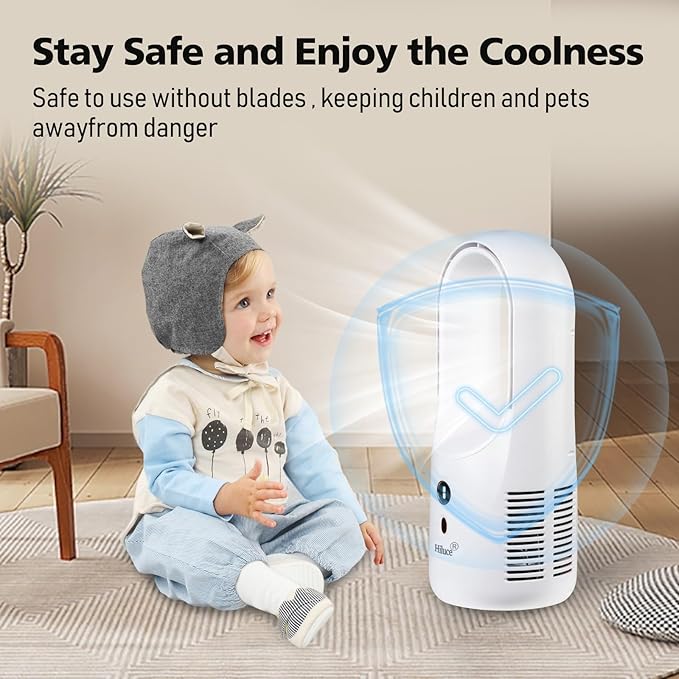 Hiluce Desk Fan Bladeless,6 Speeds 11.8 Inch Portable Office Fan, Battery USB Fans,Easy to Clean, Small Quiet Table Fan for Personal Bedroom Home Office Desktop, White