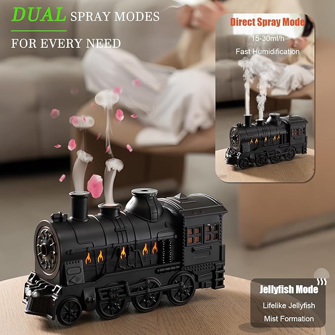 Retro Train Diffuser 300ml Essential Oil Diffuser - Cool Mist Humidifier with Night Light, Aromatherapy Diffuser for Home Bedroom Desk
