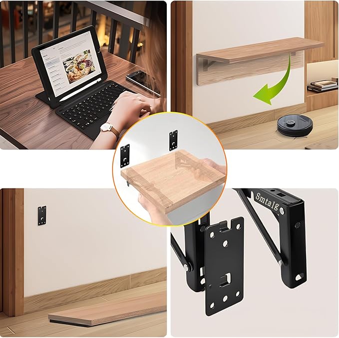 Folding Shelf Brackets， Detachable Folding Bracket，2 Pack Heavy Duty Wall Mounted Folding Brackets， DIY L Detachable Folding Bracket for Workbench Folding Table Hinge (12 Inch)