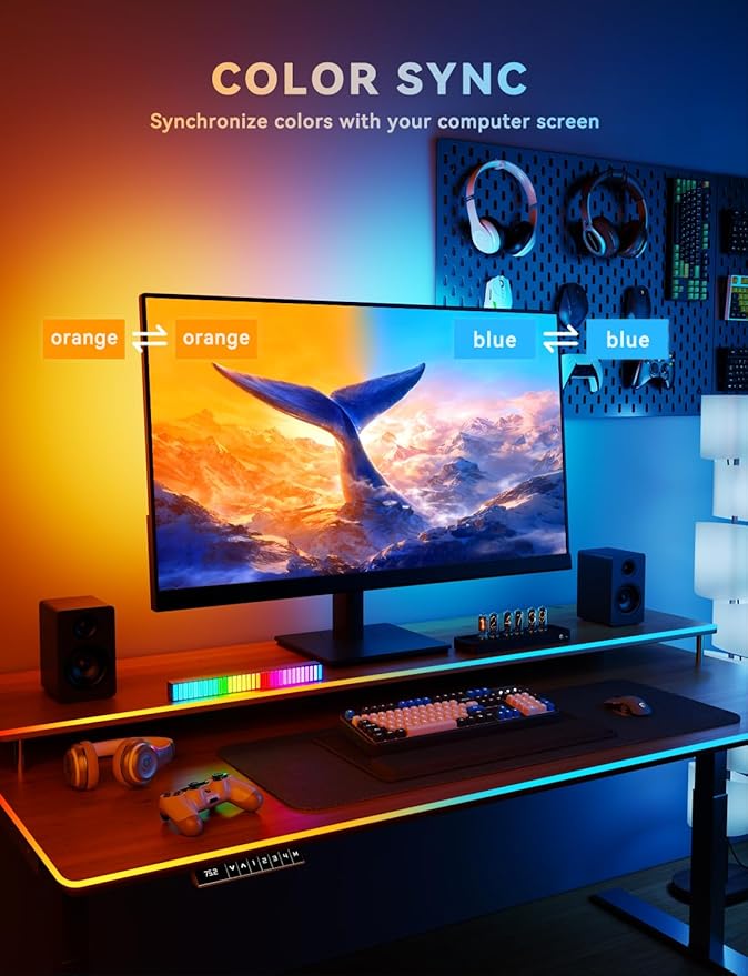 Soleil X6 LED Monitor Backlight for PC & Mac, Strip Light Sync to 24″-34″ Screens, Ambient Lighting for Games/Movies/Music, Dual USB Ports, Software Control with Built-in AI Function (For 34″ Monitor)