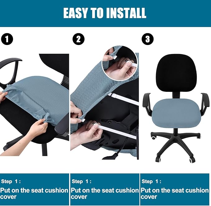 Smiry Stretch Jacquard Office Computer Chair Seat Covers, Removable Washable Anti-dust Desk Chair Seat Cushion Protectors - Airy Blue