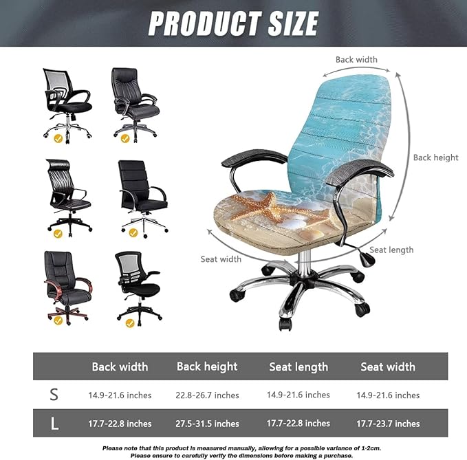 Talayituse Beach Starfish Seashell Wood Print Office Chair Covers, Stretch Computer Chair Cover, Universal Boss Chair Covers Modern Simplism Style High Back Chair Slipcover, Small
