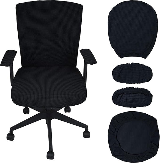 Office Chair Covers 4 Pcs Stretchable Computer Chair Cover Desk Accessories Office Supplies Armrest Seat Slipcovers Desk Decor (Black)