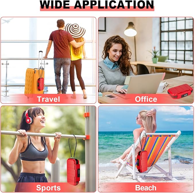 HUANLANG Portable Safe Lock Box with Combination Lock Mini Beach Travel Safe Waterproof Small Lockable Box with Removable Wire Rope Combination Safe Box for Dorm,Travel,Beach,Hotel,Car,Home,Office