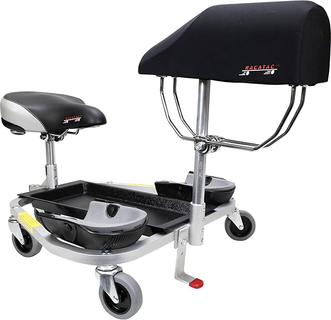 Racatac Kneeling Sitting Creeper with Chest Support and 3 Inch Casters, Rolling Knee Pads with Seat, Creeper for Flooring Installation, Made in USA, 01RAC3CS