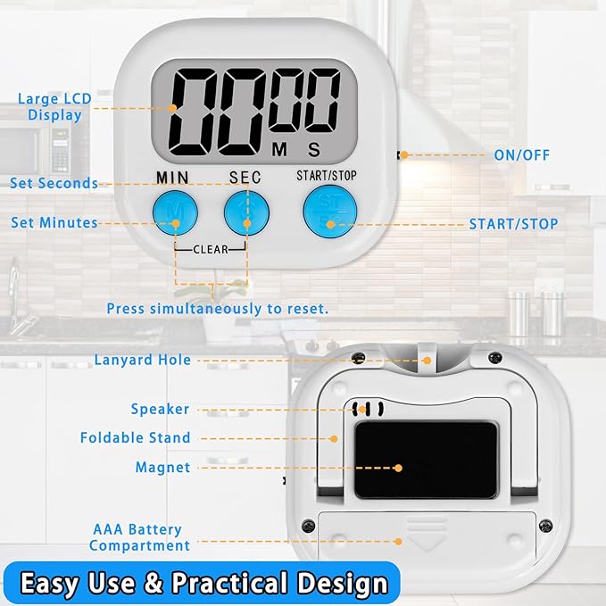 Lasubst Digital Classroom Timers for Teachers Kids School Supplies Bulk with Magnetic Back 12 Pack, Black White Pink Purple Blue Green