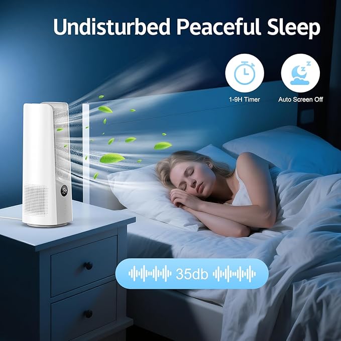 13 Inch Desk Fan, Portable Bladeless Fan, Small Quiet Table Fan with 60°Oscillating, 9 Speeds & 9H Timer, LED Display, Button Control, Easy to Clean, Personal Desktop Fan for Bedroom, Office，Home