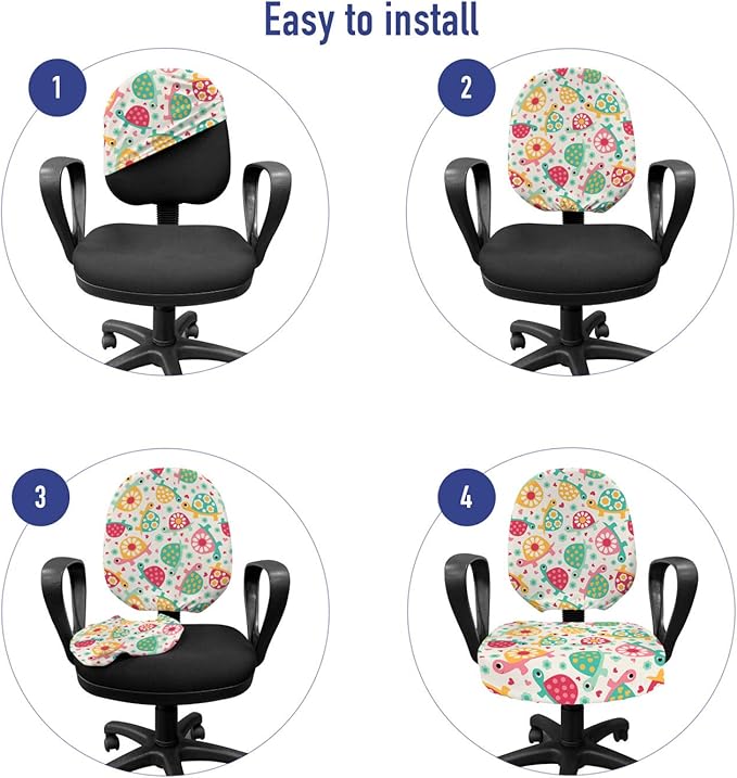 Ambesonne Turtle Office Chair Slipcover, Colorful Design Groovy 90s Floral Boho Ornate Delicate Animals Hippie Feels, Decorative Stretch and Washable Fabric Cover, Standard Size, Teal Magenta