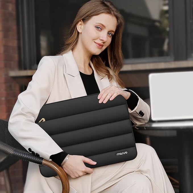 MOSISO Laptop Case 16 inch, 15-15.6 inch Puffy Laptop Sleeve Compatible with MacBook Pro 16 M5 M4 M3 M2 M1, HP Dell ASUS Acer Toshiba Lenovo, Polyester Horizontal Bag with Small Case, Black