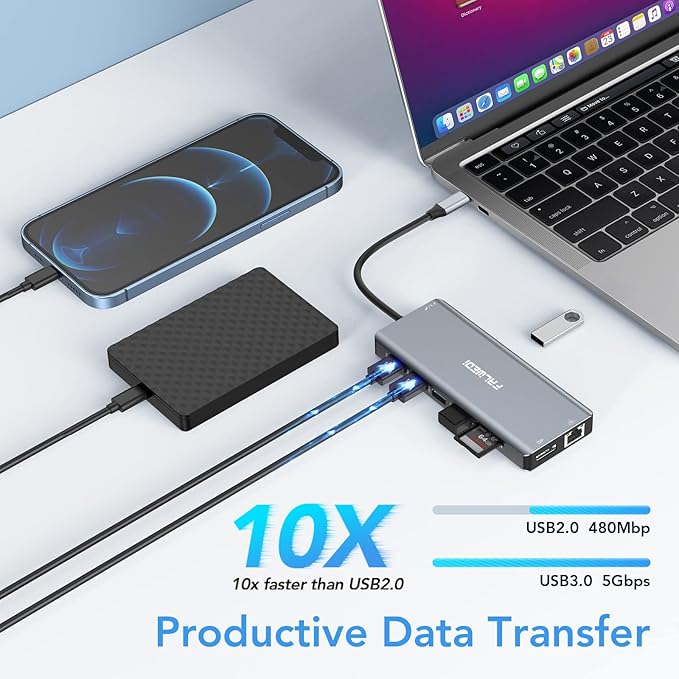 Laptop Docking Station Dual Monitor, 14 in 1 USB C Hub Multiport Adapter Dongle with 2 HDMI, DisplayPort, Ethernet, SD/TF, USB C/A Ports, PD, Mic/Audio, Compatible for MacBook Dell HP Lenovo