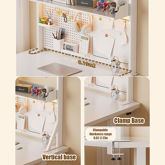 Clamp On Desk Organizer Shelf with Perforated Panels and Shelving Unit, Clamp-on Above or Under Desktop Storage Shelf for Office Home Dorm Desk
