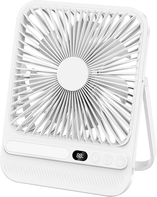 7-Inch Portable Travel Fan, Cruise Ship Approved, 28H 8000mAh Ultra-Thin Quiet Rechargeable Battery Operated Desk Fan with Timer & LED Display for Bedroom, Office, Camping