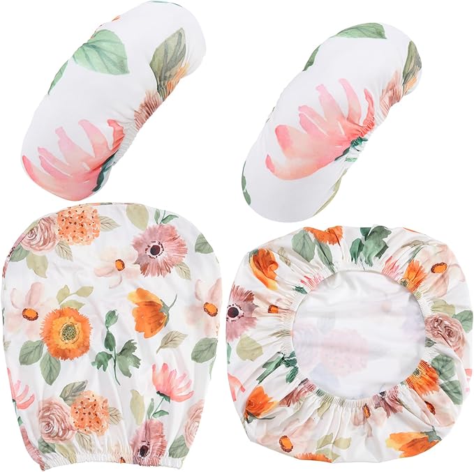 Tallew 4 Pcs Office Chair Covers Set Computer Universal Protective Stretchable Chair Seat Covers Desk Armrest Cover Pads Office Cushion Backrest for Rotating (Flower,Colorful)