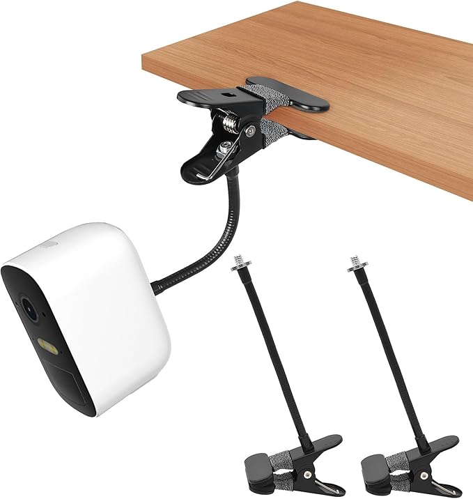 Clamp Mount for Arlo Essential/Pro 5S/Pro 4/Pro 3/Pro 2/eufy/AOSU/Reolink Camera and More 1/4'' Screw Camera (No Drill, Black, 2 Pack)